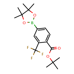 Chemical structure of tert-Butyl 4-(4,4,5,5-tetramethyl-1,3,2-dioxaborolan-2-yl)-2-(trifluoromethyl)benzoate , AChemBlock Y233421