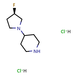 Chemical structure of (R)-4-(3-fluoro-pyrrolidin-1-yl)-piperidine dihydrochloride , AChemBlock Y233494