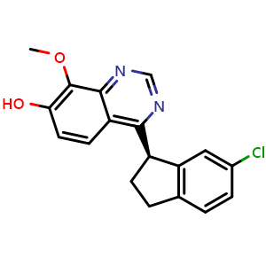 Chemical structure of (R)-4-(6-chloro-2,3-dihydro-1H-inden-1-yl)-8-methoxyquinazolin-7-ol , AChemBlock Y233495