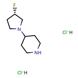 Chemical structure of (S)-4-(3-fluoropyrrolidin-1-yl)piperidine dihydrochloride , AChemBlock Y233504