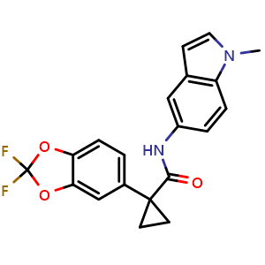 Chemical structure of 1-(2,2-Difluorobenzo[d][1,3]dioxol-5-yl)-N-(1-methyl-1H-indol-5-yl)cyclopropanecarboxamide , CAS 3037682-31-5, AChemBlock Y233514