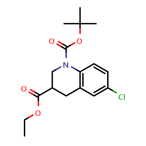 Chemical structure of 1-(tert-Butyl) 3-ethyl 6-chloro-3,4-dihydroquinoline-1,3(2H)-dicarboxylate , CAS 2988554-45-4, AChemBlock Y233536