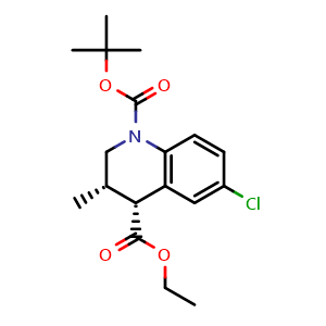 Chemical structure of 1-(tert-Butyl) 4-ethyl (3S,4R)-6-chloro-3-methyl-3,4-dihydroquinoline-1,4(2H)-dicarboxylate , AChemBlock Y233537