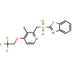 Chemical structure of 2-(((3-Methyl-4-(2,2,2-trifluoroethoxy)pyridin-2-yl)methyl)sulfonyl)benzo[d]thiazole , CAS 3037703-61-7, AChemBlock Y233541