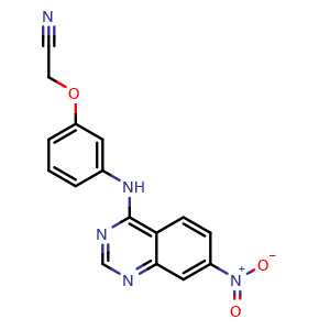 Chemical structure of 2-(3-((7-Nitroquinazolin-4-yl)amino)phenoxy)acetonitrile , CAS 3037704-20-1, AChemBlock Y233551