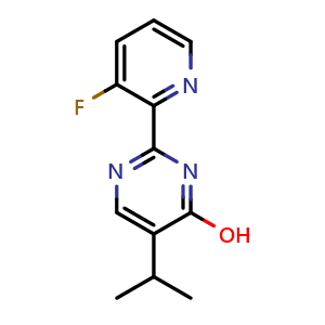 Chemical structure of 2-(3-fluoropyridin-2-yl)-5-isopropylpyrimidin-4-ol , CAS 2732991-11-4, AChemBlock Y233554
