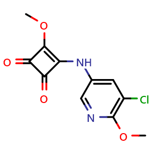 Chemical structure of 3-((5-Chloro-6-methoxypyridin-3-yl)amino)-4-methoxycyclobut-3-ene-1,2-dione , CAS 3037703-55-9, AChemBlock Y233570