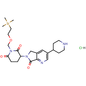 Chemical structure of 3-(7-oxo-3-(piperidin-4-yl)-5H-pyrrolo[3,4-b]pyridin-6(7H)-yl)-1-((2-(trimethylsilyl)ethoxy)methyl)piperidine-2,6-dione hydrochloride , AChemBlock Y233575