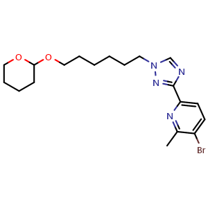Chemical structure of 3-Bromo-2-methyl-6-(1-(6-((tetrahydro-2H-pyran-2-yl)oxy)hexyl)-1H-1,2,4-triazol-3-yl)pyridine , CAS 3037676-90-4, AChemBlock Y233578