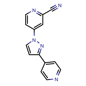 Chemical structure of 4-(3-(Pyridin-4-yl)-1H-pyrazol-1-yl)picolinonitrile , AChemBlock Y233582