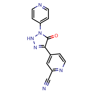 Chemical structure of 4-(5-Oxo-1-(pyridin-4-yl)-2,5-dihydro-1H-1,2,3-triazol-4-yl)picolinonitrile , CAS 3037693-43-6, AChemBlock Y233586