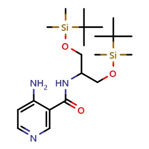 Chemical structure of 4-Amino-N-(2,2,3,3,9,9,10,10-octamethyl-4,8-dioxa-3,9-disilaundecan-6-yl)nicotinamide , CAS 3037695-89-6, AChemBlock Y233595