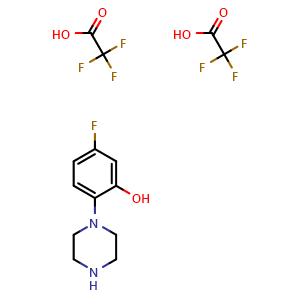 Chemical structure of 5-fluoro-2-(piperazin-1-yl)phenol bis(2,2,2-trifluoroacetate) , AChemBlock Y233605