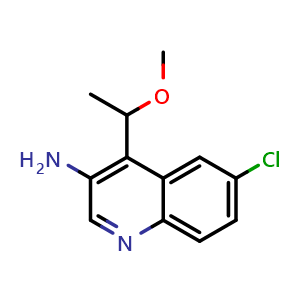 Chemical structure of 6-Chloro-4-(1-methoxyethyl)quinolin-3-amine , AChemBlock Y233612