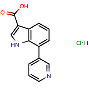 Chemical structure of 7-(pyridin-3-yl)-1H-indole-3-carboxylic acid hydrochloride , CAS 3037696-04-8, AChemBlock Y233616