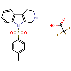 Chemical structure of 9-Tosyl-2,3,4,9-tetrahydro-1H-pyrido[3,4-b]indole 2,2,2-trifluoroacetic acid , CAS 2988668-24-0, AChemBlock Y233623