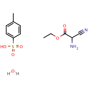 Chemical structure of Ethyl 2-amino-2-cyanoacetate 4-methylbenzenesulfonate hydrate , AChemBlock Y233634