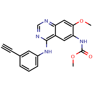 Chemical structure of Methyl (4-((3-ethynylphenyl)amino)-7-methoxyquinazolin-6-yl)carbamate , CAS 3037693-45-8, AChemBlock Y233639