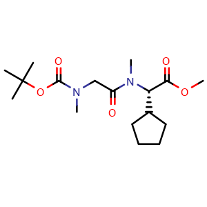 Chemical structure of Methyl (S)-2-(2-((tert-butoxycarbonyl)(methyl)amino)-N-methylacetamido)-2-cyclopentylacetate , AChemBlock Y233641