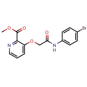 Chemical structure of Methyl 3-(2-((4-bromophenyl)amino)-2-oxoethoxy)picolinate , CAS 2988443-90-7, AChemBlock Y233646