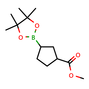 Chemical structure of Methyl 3-(4,4,5,5-tetramethyl-1,3,2-dioxaborolan-2-yl)cyclopentane-1-carboxylate , AChemBlock Y233647