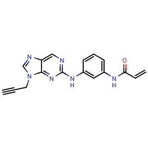 Chemical structure of N-(3-((9-(Prop-2-yn-1-yl)-9H-purin-2-yl)amino)phenyl)acrylamide , CAS 3037703-09-3, AChemBlock Y233660