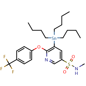 Chemical structure of N-Methyl-5-(tributylstannyl)-6-(4-(trifluoromethyl)phenoxy)pyridine-3-sulfonamide , AChemBlock Y233671