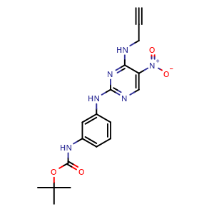 Chemical structure of tert-Butyl (3-((5-nitro-4-(prop-2-yn-1-ylamino)pyrimidin-2-yl)amino)phenyl)carbamate , CAS 3037676-46-0, AChemBlock Y233678