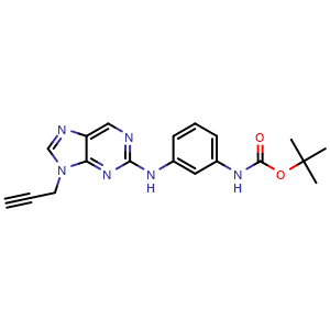 Chemical structure of tert-Butyl (3-((9-(prop-2-yn-1-yl)-9H-purin-2-yl)amino)phenyl)carbamate , AChemBlock Y233679