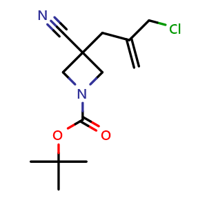 Chemical structure of tert-Butyl 3-(2-(chloromethyl)allyl)-3-cyanoazetidine-1-carboxylate , AChemBlock Y233685