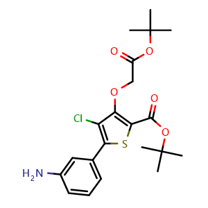 Chemical structure of tert-Butyl 5-(3-aminophenyl)-3-(2-(tert-butoxy)-2-oxoethoxy)-4-chlorothiophene-2-carboxylate , CAS 2912300-62-8, AChemBlock Y233690