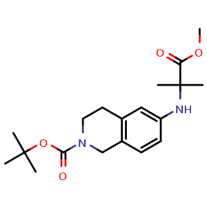 Chemical structure of tert-Butyl 6-((1-methoxy-2-methyl-1-oxopropan-2-yl)amino)-3,4-dihydroisoquinoline-2(1H)-carboxylate , CAS 3037682-77-9, AChemBlock Y233691