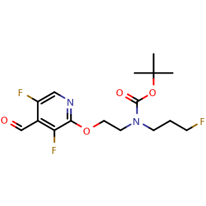 Chemical structure of tert-Butyl(2-((3,5-difluoro-4-formylpyridin-2-yl)oxy)ethyl)(3-fluoropropyl)carbamate , CAS 2990059-78-2, AChemBlock Y233693