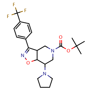 Chemical structure of tert-butyl7-(pyrrolidin-1-yl)-3-(4-(trifluoromethyl)phenyl)-3a,4,7,7a-tetrahydroisoxazolo[4,5-c]pyridine-5(6H)-carboxylate , AChemBlock Y233694