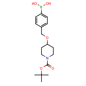 Chemical structure of 4-((1-(tert-Butoxycarbonyl)piperidin-4-yloxy)methyl)phenylboronic acid , CAS 1224449-13-1, AChemBlock Y233708