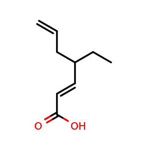 Chemical structure of (2E)-4-Ethyl-2,6-heptadienoic acid , CAS 344428-05-3, AChemBlock Y233745