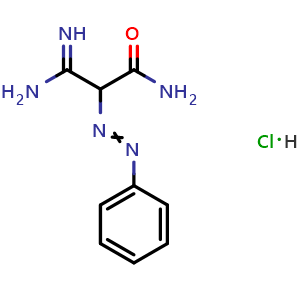Chemical structure of 3-Amino-3-imino-2-(2-phenyldiazenyl)propanamide Hydrochloride , CAS 6285-64-9, AChemBlock Y233769