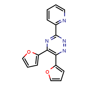 Chemical structure of 5,6-Di(furan-2-yl)-3-(pyridin-2-yl)-1,2,4-triazine , CAS 90358-65-9, AChemBlock Y233809