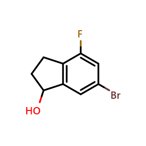Chemical structure of 6-Bromo-4-fluoro-2,3-dihydro-1H-inden-1-ol , CAS 1248125-21-4, AChemBlock Y233836