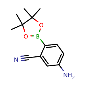 Chemical structure of 5-Amino-2-(4,4,5,5-tetramethyl-1,3,2-dioxaborolan-2-yl)benzonitrile , CAS 1350635-52-7, AChemBlock Y233853