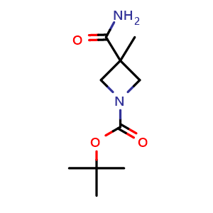 Chemical structure of tert-Butyl 3-carbamoyl-3-methylazetidine-1-carboxylate , CAS 1890172-67-4, AChemBlock Y233877