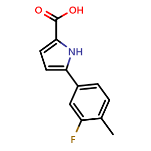 Chemical structure of 5-(3-Fluoro-4-methylphenyl)-1H-pyrrole-2-carboxylic acid , CAS 1993243-79-0, AChemBlock Y233882