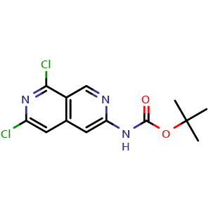 Chemical structure of tert-Butyl (6,8-dichloro-2,7-naphthyridin-3-yl)carbamate , CAS 2246719-59-3, AChemBlock Y233893