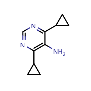 Chemical structure of 4,6-Dicyclopropylpyrimidin-5-amine , CAS 2387291-26-9, AChemBlock Y233896