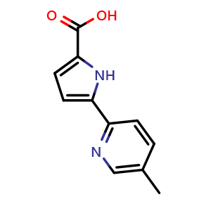 Chemical structure of 5-(5-Methylpyridin-2-yl)-1H-pyrrole-2-carboxylic acid , CAS 2411819-11-7, AChemBlock Y233897