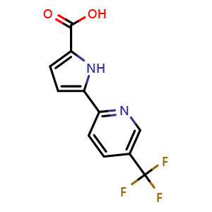 Chemical structure of 5-(5-(Trifluoromethyl)pyridin-2-yl)-1H-pyrrole-2-carboxylic acid , CAS 2411819-14-0, AChemBlock Y233899