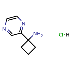 Chemical structure of 1-(Pyrazin-2-yl)cyclobutan-1-amine hydrochloride , CAS 2413900-09-9, AChemBlock Y233900