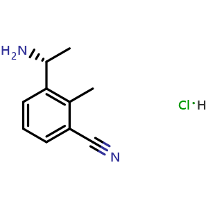 Chemical structure of (R)-3-(1-Aminoethyl)-2-methylbenzonitrile hydrochloride , CAS 2803932-38-7, AChemBlock Y233912