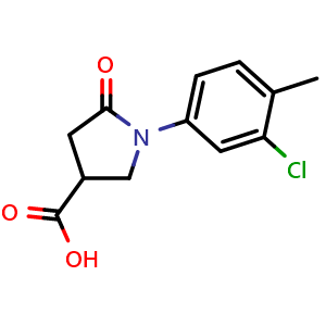 Chemical structure of 1-(3-Chloro-4-methylphenyl)-5-oxopyrrolidine-3-carboxylic acid , CAS 63674-66-8, AChemBlock Y233938
