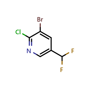 Chemical structure of 3-Bromo-2-chloro-5-(difluoromethyl)pyridine , CAS 71702-02-8, AChemBlock Y233943